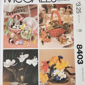 Vintage 80s McCalls Pattern 8403 Easter Craft Basket Bunny Flowers Uncut